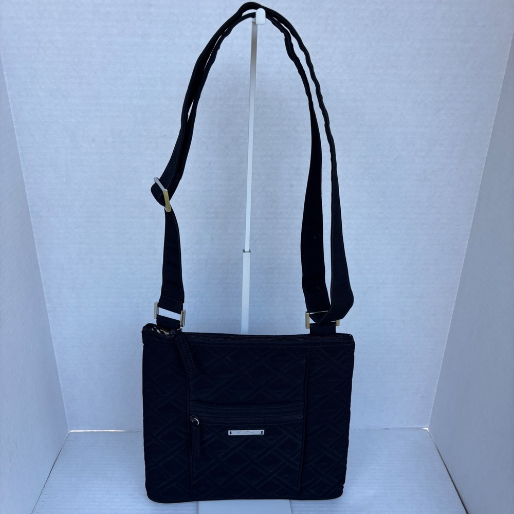 Vera‎ Bradley Black Quilted Microfiber Hipster Crossbody Bag Messenger Purse